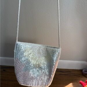 Chic White Beaded Crossbody Bag